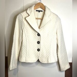 Donna Degnan Women’s Size 4 Ivory Basketweave Textured Wool Blend Blazer Jacket